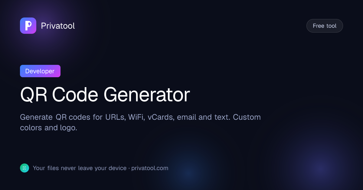 QR Code Generator — URL WiFi vCard Free | Privatool